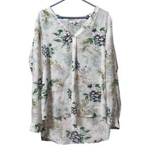 Rose & Olive‎ Women Size XL V-Neck Floral Blouse Button Sleeves Cottagecore